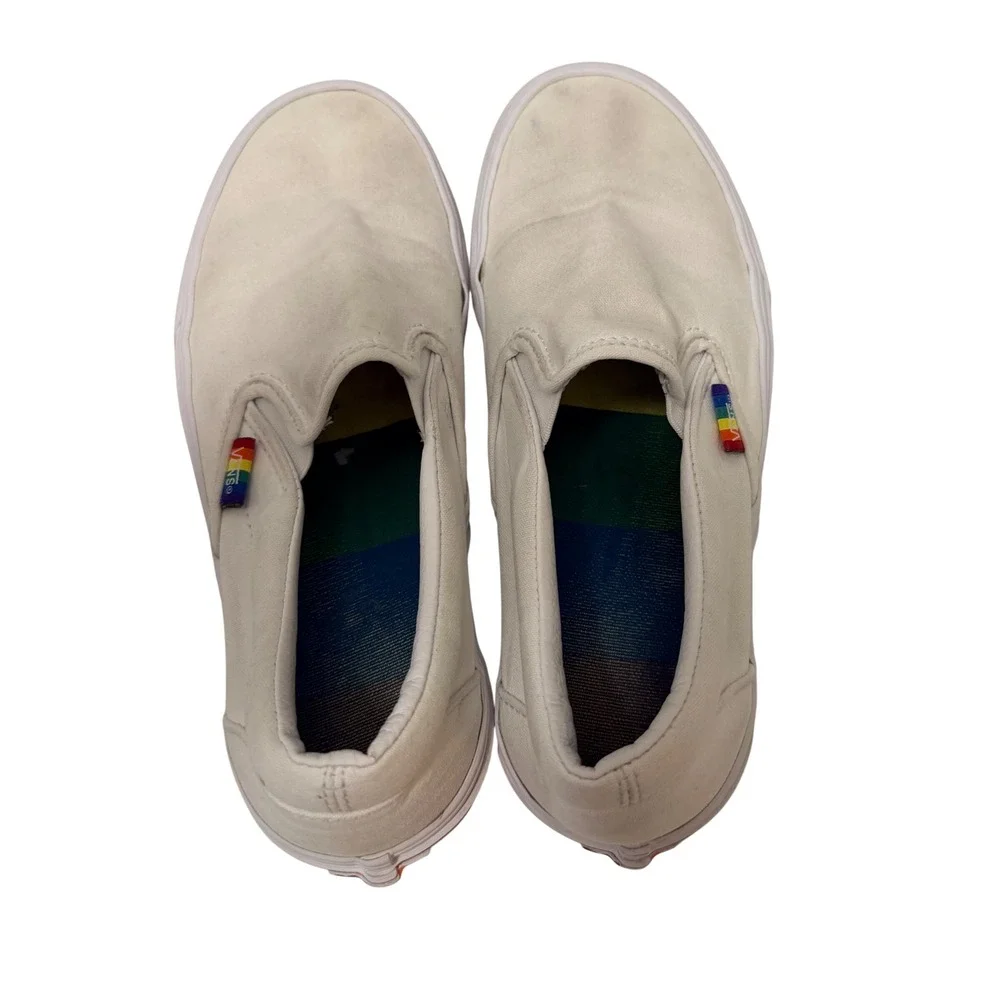 Vans Classic Slip-On Pride White Rainbow Stripe Shoes Mens 7 Womens 8.5 500714